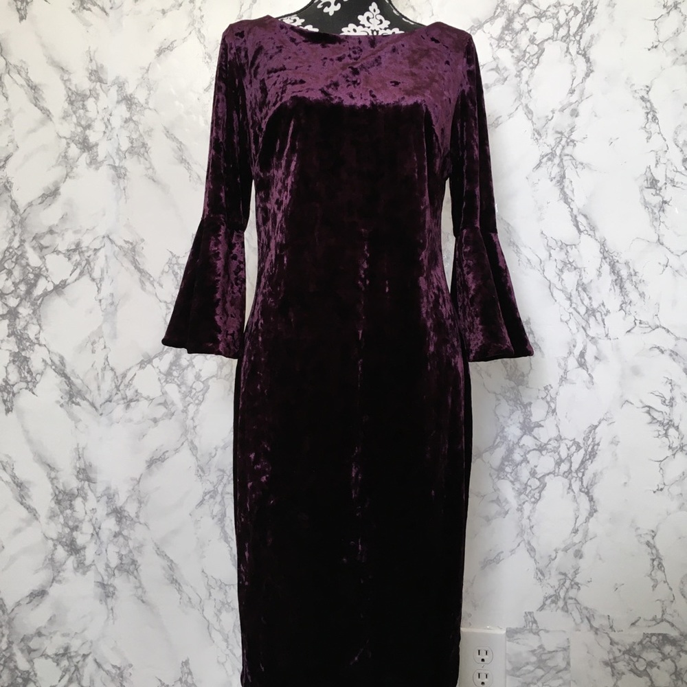 Calvin Klein Royal Purple Velvet Bell Sleeve Dress